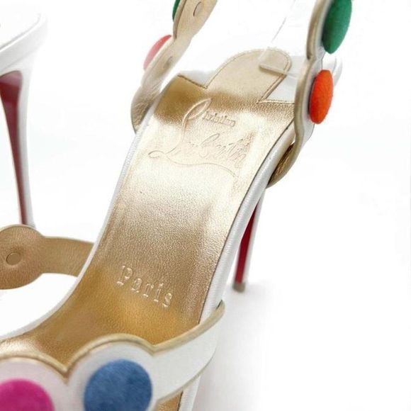 Christian Louboutin White Smartissima 100 Suede-trimmed Leather Sandals - Picture 9 of 12